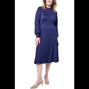 Antthony Women's Mock Neck Sweater Knit Pleated Dress Navy - Regular